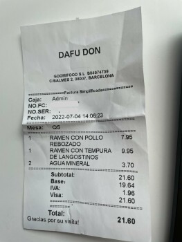 Consumer Review - Food Safety DAFUDON, Carrer de Balmes, Barcelona, Spain Today,  Not sure  I had noodle soup with langustini at a... photo #2