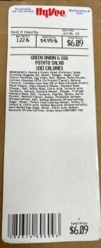 Food Recall Hy-Vee, Inc. Potato Salad - recalled due to presumptive positive microbial test Out of an abundance... photo #5