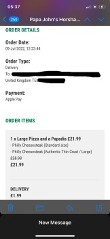 Consumer Review - Food Safety Papa John's Pizza, Queen Street, Horsham, UK 09/07/22 Ordered a pizza from their store in the daytim... photo #3