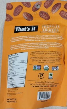Rappel d'aliments Certain That's it. Dark Chocolate Truffles recalled due to undeclared milk The affected products are... photo #2