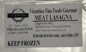 Food Recall Vicentina Fine Foods Gourmet Meat Lasagna - recalled due to undeclared cashew The affected product i... photo #1