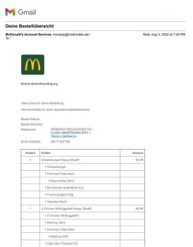 Consumer Review - Food Safety McDonald's, Clara-Immerwahr-Straße, Lörrach, Germany Had chicken burger, chicken nudges on aug 3 eve... photo #2