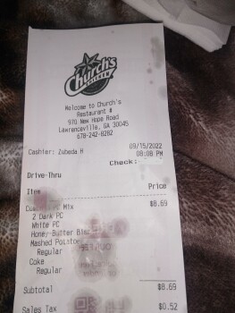 Consumer Review - Food Safety Church's Texas Chicken, New Hope Road, Lawrenceville, GA, USA The chicken tasted funny. I ate around... photo #1