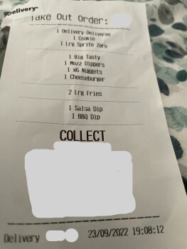 Consumer Review - Food Safety McDonald's, High Street, London SE9 1TD, United Kingdom Ordered big tasty large meal with zero sprit... photo #2