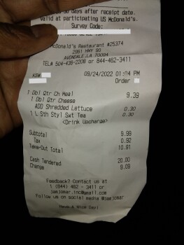 消费者评论 - 食品安全 McDonald's, US 90, Avondale, LA, USA I purchased food on 9/24/2022,   Yes for poisoning was confirme... 照片 #2