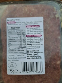 Consumer Review - Food Safety Lidl, Whalley Banks, Blackburn, UK On 26/09/22 I purchased some corned beef slices from above store... photo #2