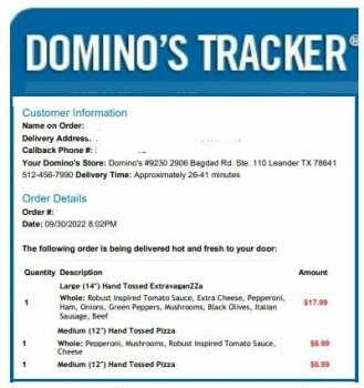 Consumer Review - Food Safety Domino's Pizza, 2906 S Bagdad Rd, Leander, TX 78641, USA We got few pizzas last Friday. Both me and... photo #1
