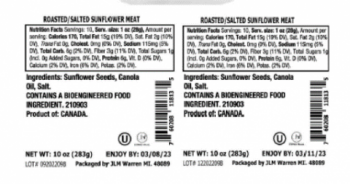 Food Recall JLM TUB Sesame sticks mix and roasted and salted sunflower meat tub - recalled due to allergens Lipa... photo #4