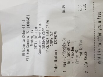 Consumer Review - Food Safety Chick-fil-A, 12160 Sunset Hills Rd, Reston, VA 20190, United States Not sure. Had Grilled Spicy Chk... photo #1