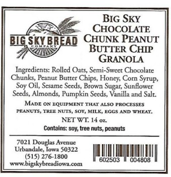 Retiro de alimentos Big Sky Bread Company Chocolate Chunk Granola & Peanut Butter Chip Granola - recalled due to allerge... foto #2