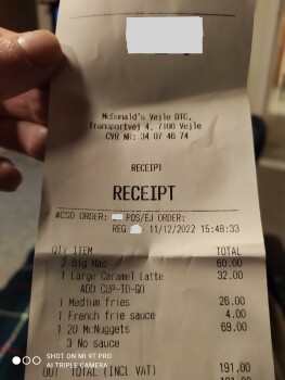 Consumer Review - Food Safety McDonald’s, Transportvej 4, Vejle, Denmark Chicken McNuggets. there were three of us. we took two ha... photo #1