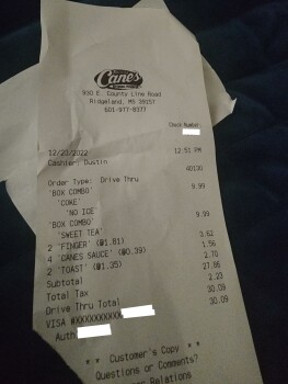 Consumer Review - Food Safety Raising Cane's Chicken Fingers, East County Line Road, Ridgeland, MS, USA I've eaten this for years... photo #2
