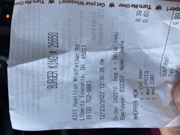 Consumer Review - Food Safety Burger King, 4311 Hamilton Middletown Rd, Liberty Township, OH 45011, USA Yesterday,  I ordered a wh... photo #1
