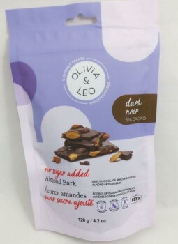 نذكر الطعام Olivia & Leo Gourmet Treats Dark 55% Cacao Almond Bark - recalled due to allergens The affected prod... صورة فوتوغرافية #2