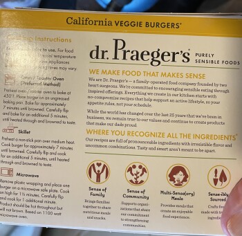 Consumer Review - Food Safety Dr. Praeger’s California Veggie Burger, Detroit, MI, USA We baked four veggie burgers per cooking in... photo #1