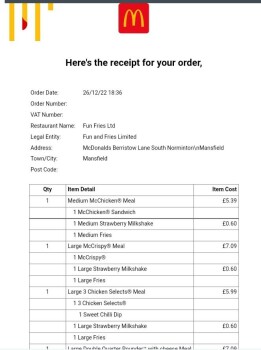 Consumer Review - Food Safety McDonald's, Berristow Lane, South Normanton, Alfreton, UK Yesterday at 18:30 I placed a large order... photo #2