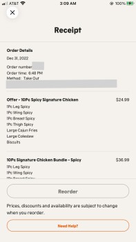 Avaliação do consumidor - Segurança alimentar Popeyes Louisiana Kitchen, Evergreen Way, Everett, WA, USA Bought chicken on New Years Eve. Almost 2... foto #2