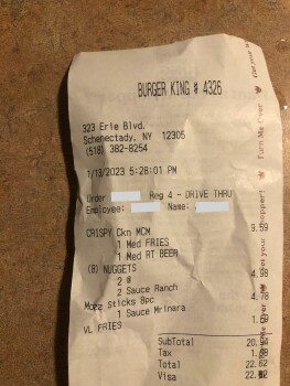 Consumer Food Safety Report Burger King, Erie Boulevard, Schenectady, NY, USA My child ate a mozzarella stick from there that wa... photo #2