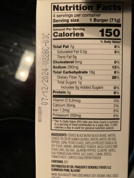 Consumer Review - Food Safety Weis Markets, Orville Road, Essex, MD, USA I bought Dr Praeger’s black bean/quinoa frozen burger fro... photo #3