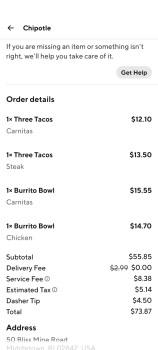 Consumer Review - Food Safety Chipotle Mexican Grill, 11 E Main Rd, Middletown, RI, USA Saturday 1/21/2023, Take out /Door Dash fr... photo #1