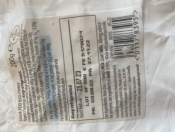 Consumer Review - Food Safety Greek Feta Cheese, Sainsbury's, Gravenchon Way, Street, UK Greek Feta Cheese was bought on Sunday 5t... photo #1