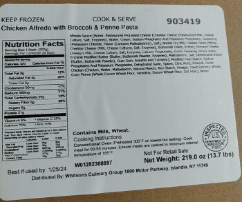 Food Recall Whitsons RTC Chicken Alfredo with broccoli & penne pasta meals - recalled due to Misbranding & Aller... photo #2