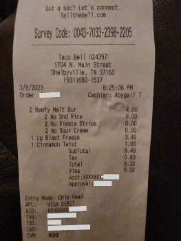 Avis du consommateur - Sécurité alimentaire Taco Bell, North Main Street, Shelbyville, TN, USA My daughter went to there last night and got 2 be... photo #3
