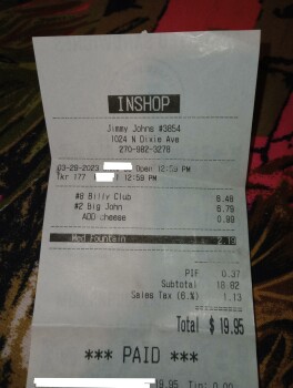 Consumer Review - Food Safety Jimmy John's, North Dixie Highway, Elizabethtown, Kentucky, USA Since this past Friday myself and my... photo #3