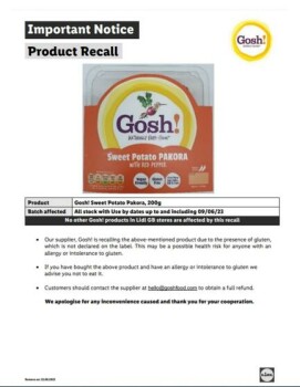 Food Recall Gosh! Food Ltd Sweet Potato Pakora and Falafel products - recalled due to allergens Gosh! Food Ltd i... photo #2