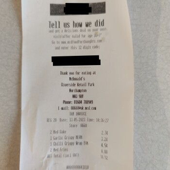Consumer Review - Food Safety McDonald's, Riverside Retail Park, Fairground Way, Northampton, UK 13/5/23 at around 2:30pm, had it,... photo #2