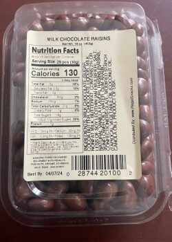 Food Recall Regal Gourmet Snacks Milk Chocolate Raisins - recalled due to undeclared peanuts Regal Health Food I... photo #2