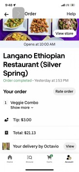 Verbraucherbewertung – Lebensmittelsicherheit Uber Eats Delivery, Langano Ethiopian Restaurant, Georgia Avenue, Silver Spring, MD, USA Last night... Foto #2