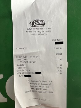 Consumer Review - Food Safety Raising Cane's Chicken Fingers, South Tippecanoe Avenue, Moreno Valley, CA, USA Bought the 4 pieces... photo #2