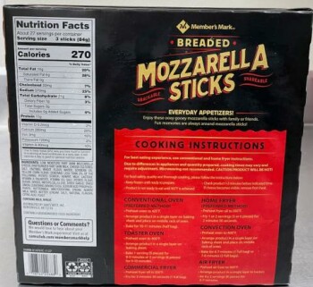 Food Recall Rich Products  Member’s Mark Breaded Mozzarella Sticks - recalled due to allergens Rich Products of... photo #2