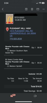 Consumer Review - Food Safety McDonald's, 1414 Pleasant Hill Road, Lawrenceville, GA, USA My fiancé and I both ordered the quarter... photo #3