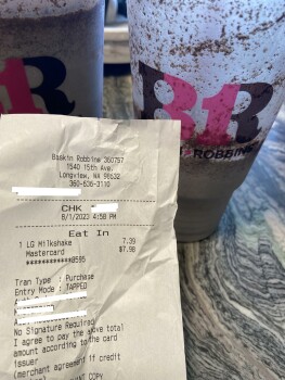 Consumer Review - Food Safety Baskin-Robbins, 15th Avenue, Longview, Washington, USA within a few minutes of drinking on the milks... photo #3
