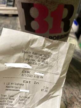 Consumer Review - Food Safety Baskin-Robbins, 15th Avenue, Longview, Washington, USA within a few minutes of drinking on the milks... photo #4