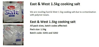 Food Recall Dri Pak Table Salt, East & West Cooking Salt - recalled due to extraneous materials Dri Pak recalls... photo #2