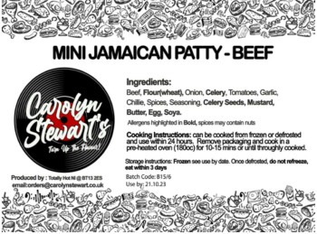 Food Recall Carolyn Stewart’s Turn Up the Flavour Jamaican Patties - recalled due to Allergen Totally Hot NI is... photo #2