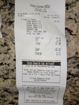 Avaliação do consumidor - Segurança alimentar Panda Express, East Yosemite Avenue, Merced, CA, USA My husband bought Panda express for the family... foto #2
