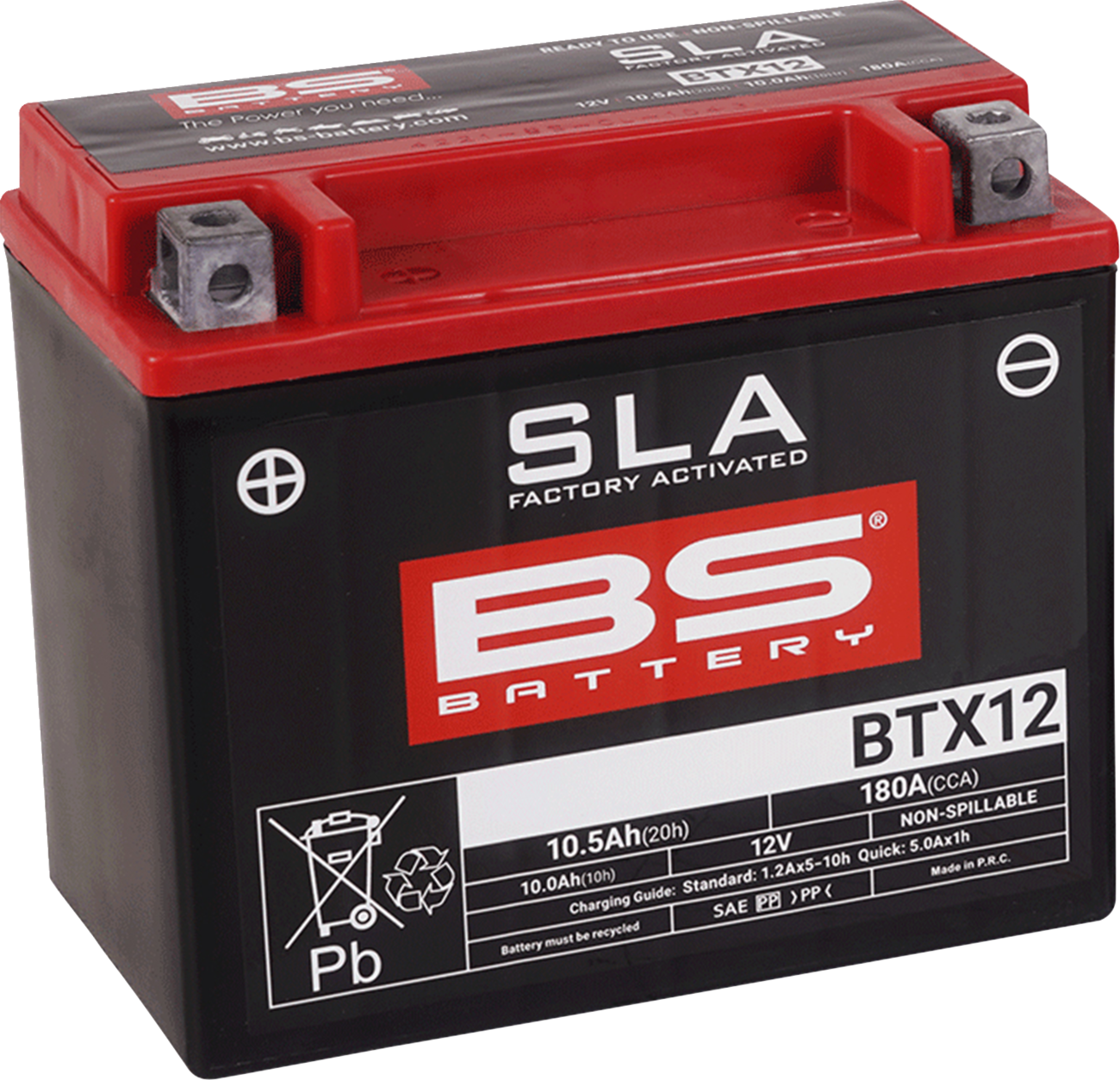 BS Battery BTX12 Factory-Activated AGM Battery - 12V 10Ah 180 CCA - YTX12 Case