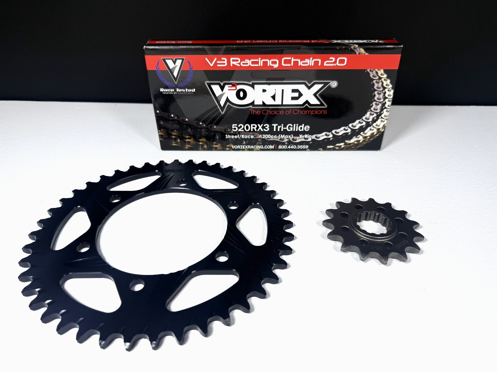 Vortex 520 Chain & Sprocket Kit w/ Black Chain - Yamaha R1/R1M/R1S '15-26