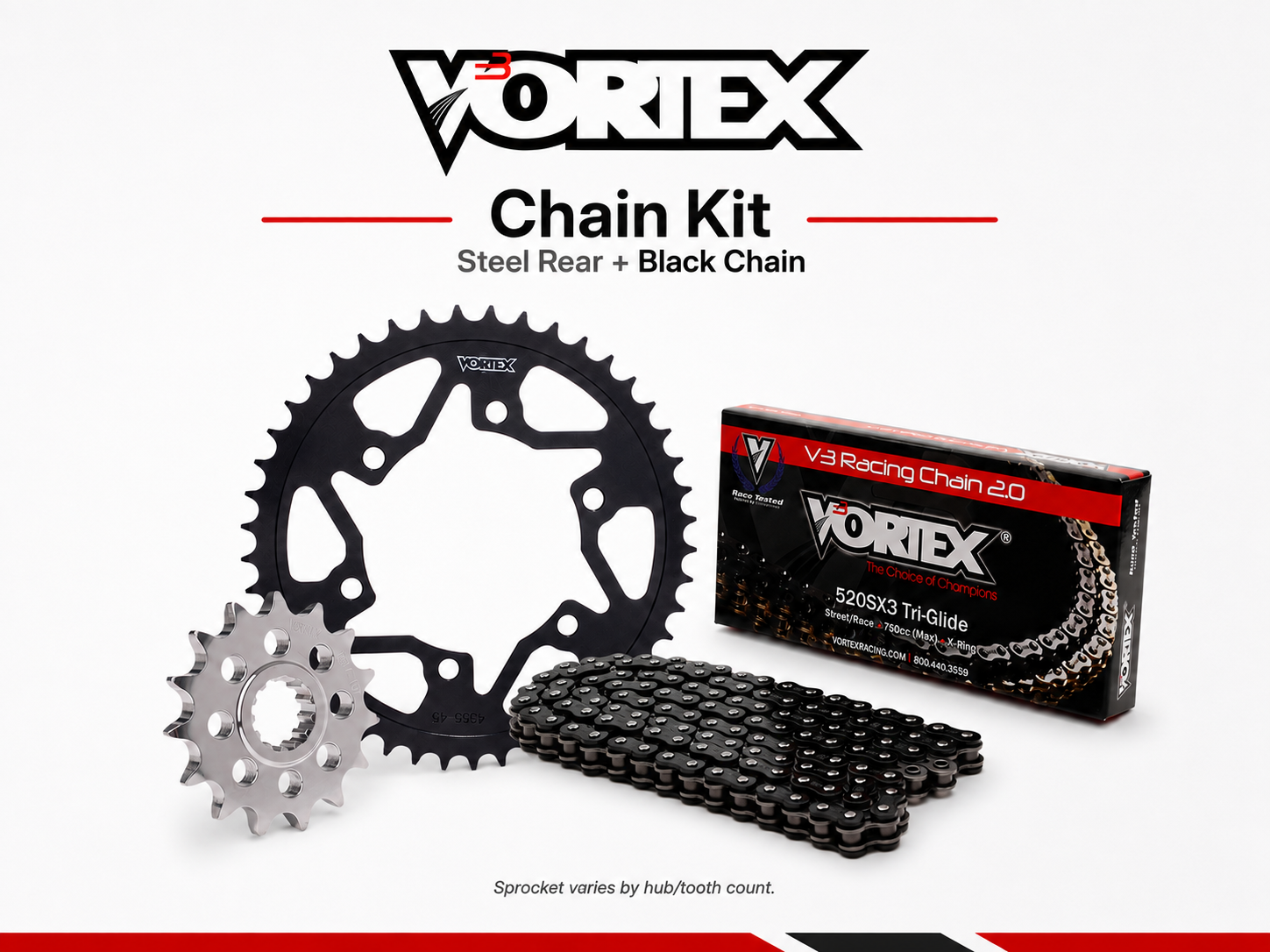 Vortex 520 SX3 Steel Chain and Sprocket Kit - Kawasaki Ninja 400 '18-25