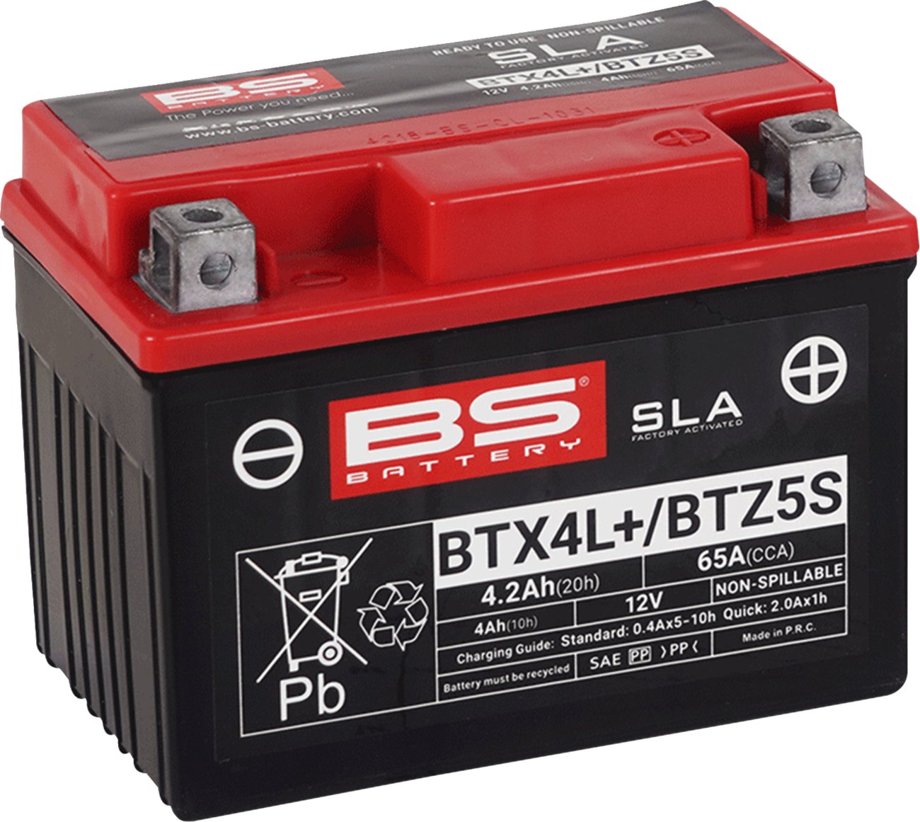 BS Battery BTX4L+/BTZ5S Factory-Activated AGM Battery - 12V 4Ah 65 CCA - Honda Grom