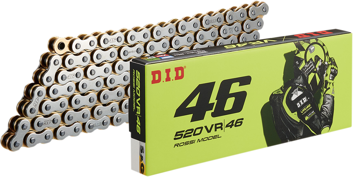 D.I.D 520 VR46 X-Ring Drive Chain - Silver and Gold - 120 Links