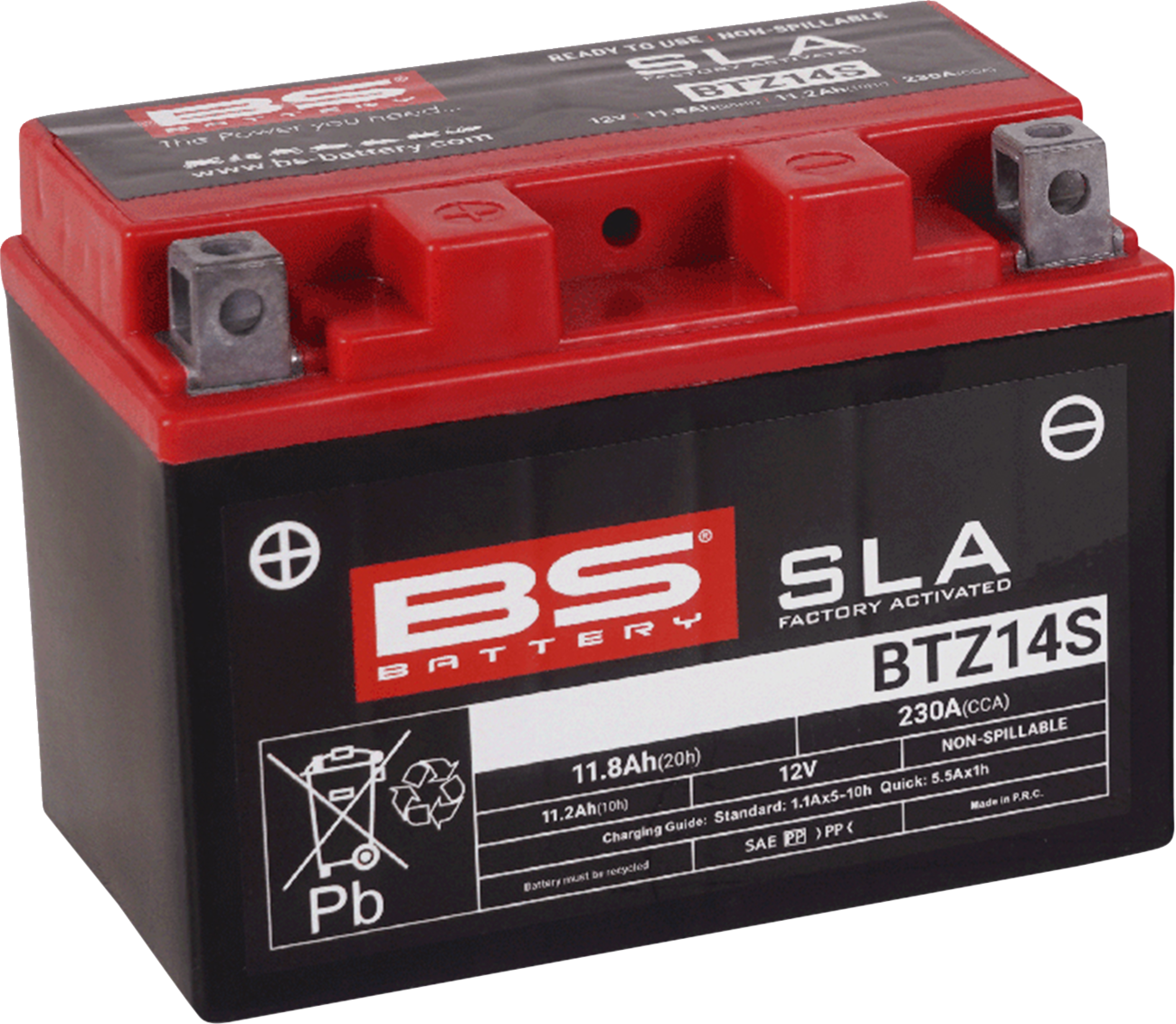 BS Battery BTZ14S Factory-Activated AGM Battery - 12V 11.2Ah 230 CCA - YTZ14S Case