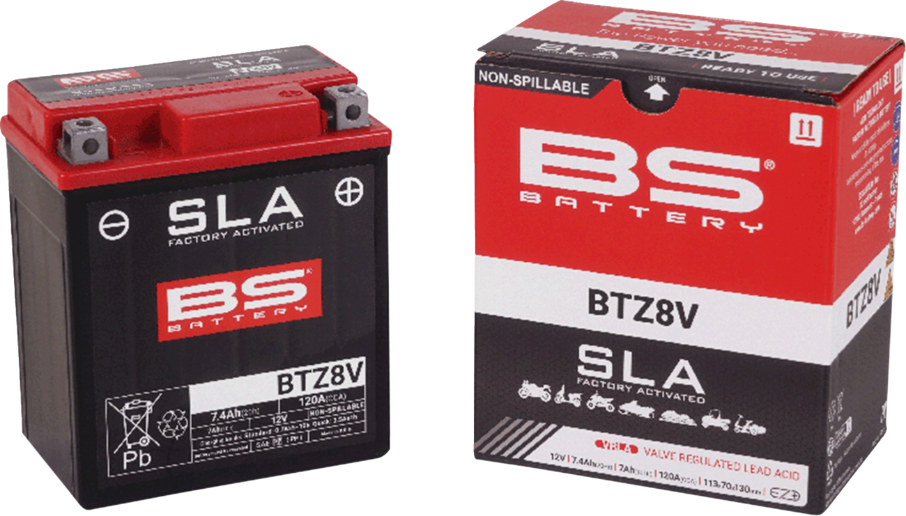 BS Battery BTZ8V Factory-Activated AGM Battery - 12V 7Ah 120 CCA - YTZ8V Case