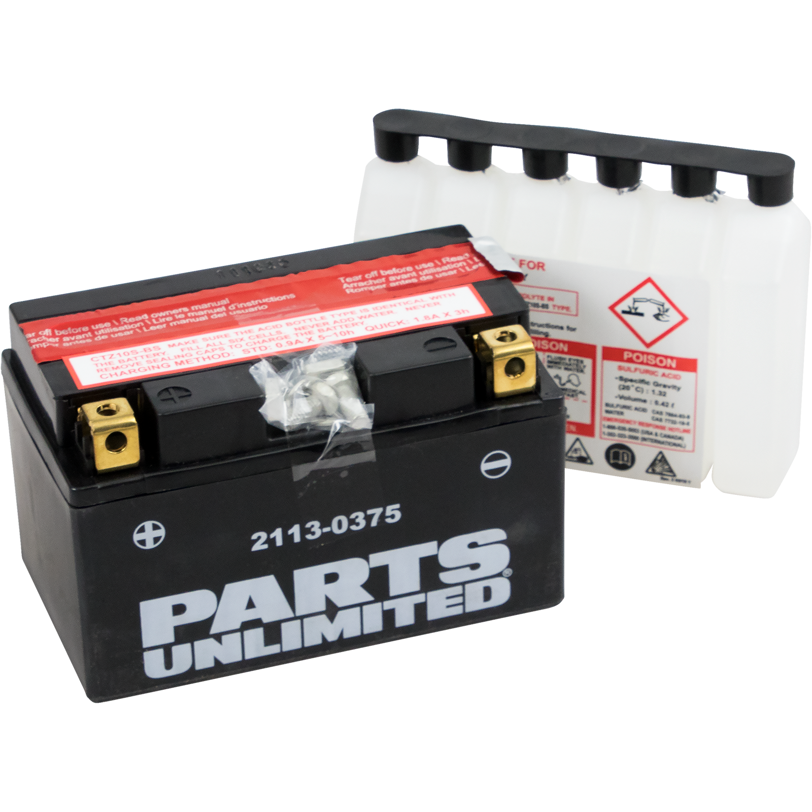 Parts Unlimited YTZ10S-BS AGM Battery with Acid Pack - 12V 8.6Ah 190 CCA - ZX-10R, Ninja 650, CBR600RR