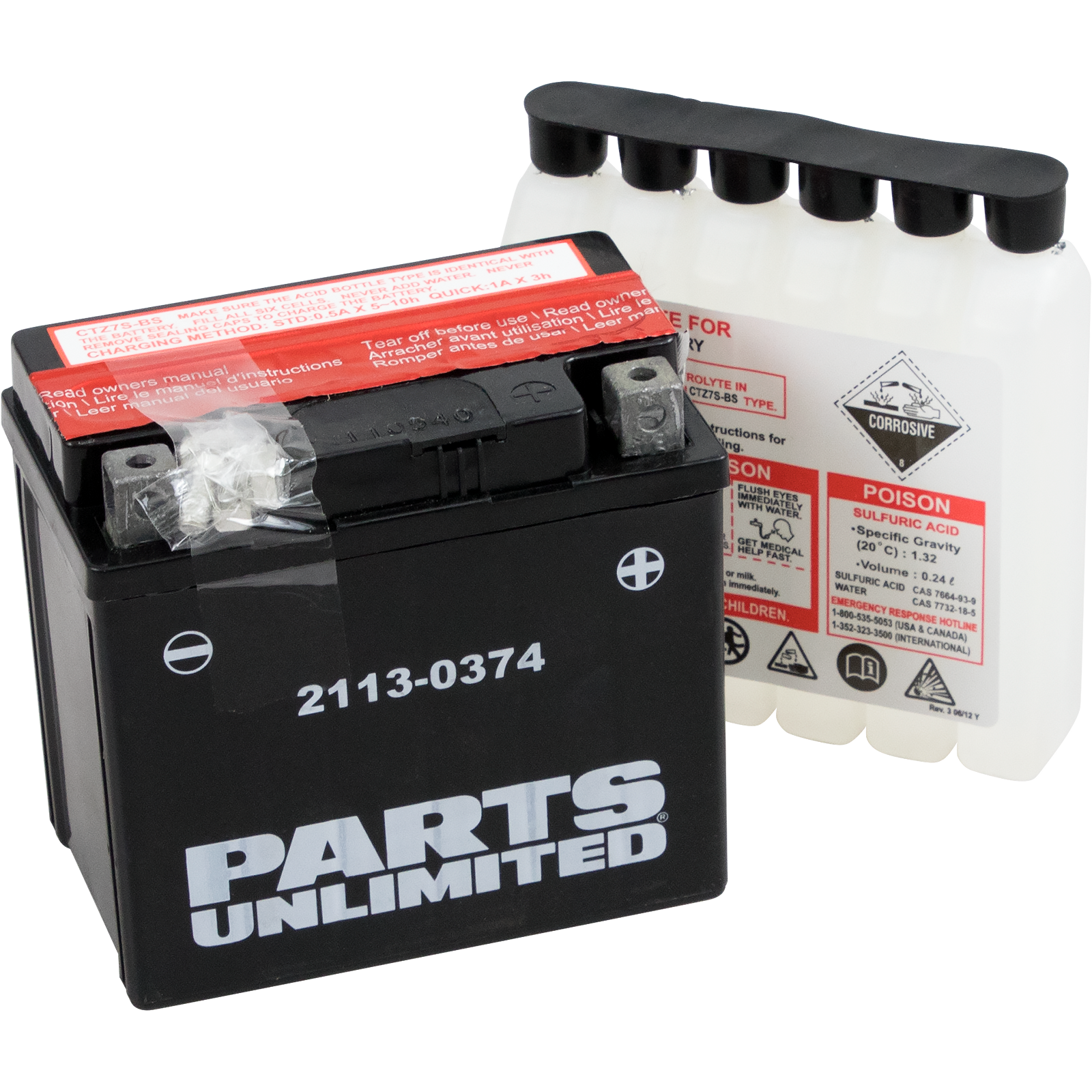Parts Unlimited YTZ7S-BS AGM Battery with Acid Pack - 12V 6Ah 130 CCA - YZF-R1, R6