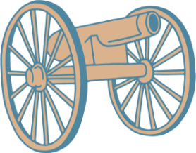 A stylized drawing of a cannon with large spoked wheels in pastel colors in Williamson County, Tennessee.